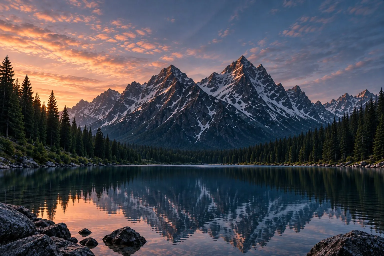 Mountain lake at sunset, an example image in the editor preview